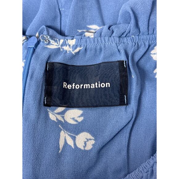 Reformation Dress 0 Womens Light Blue Floral Ruffle Strappy Tie Mini - Picture 7 of 8
